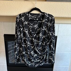 Jones New York Woman Wrap Top Black Ivory- Plus Size 1X